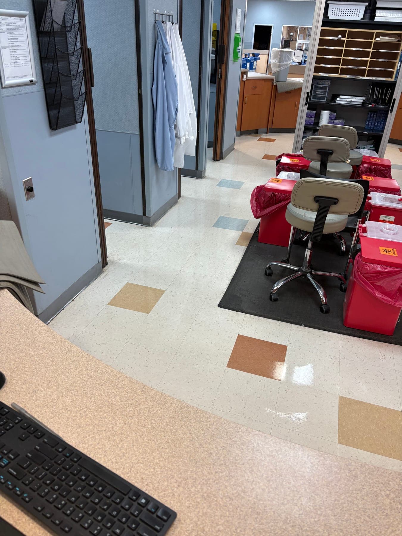 Medical office workstation and hard surfaces after a scheduled clean