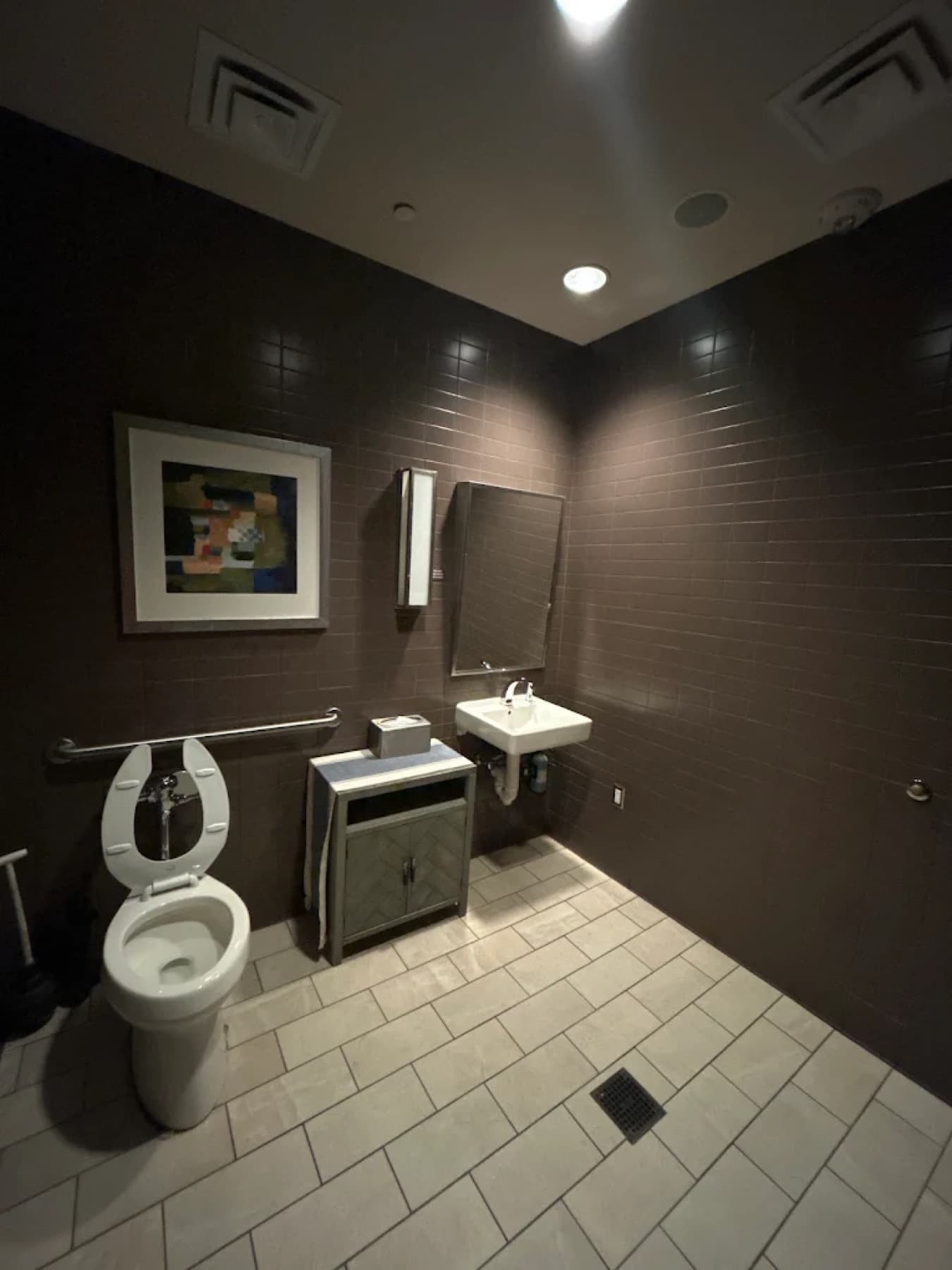 Commercial restroom cleaned, sanitized, and restocked on a nightly janitorial scope